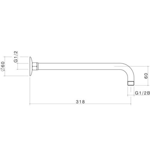 Caroma Liano Nexus Right Angle Shower Arm 320mm Chrome 2464.04