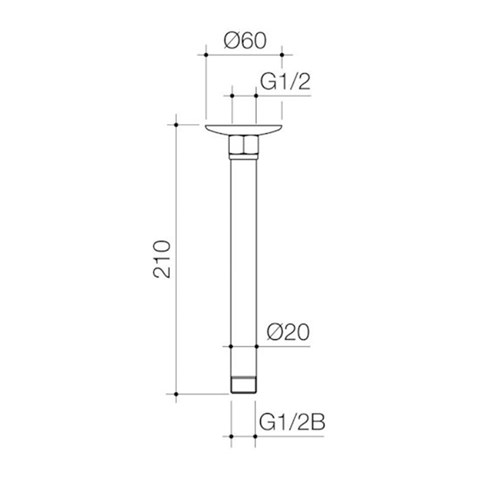 Caroma Liano Nexus Vertical Shower Arm 210mm Chrome 2465.04