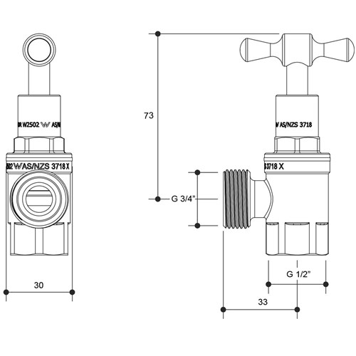 15mm Chrome Plated T Head Right Angle Washing Machine Stop Tap